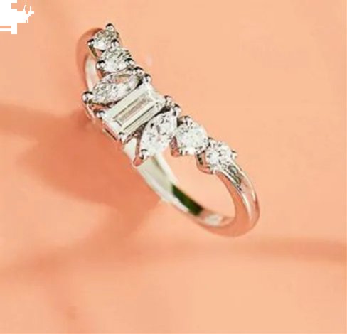 Anel lapidação em ouro branco 18k com diamantes gota, baguette e redondo total 0,54cts